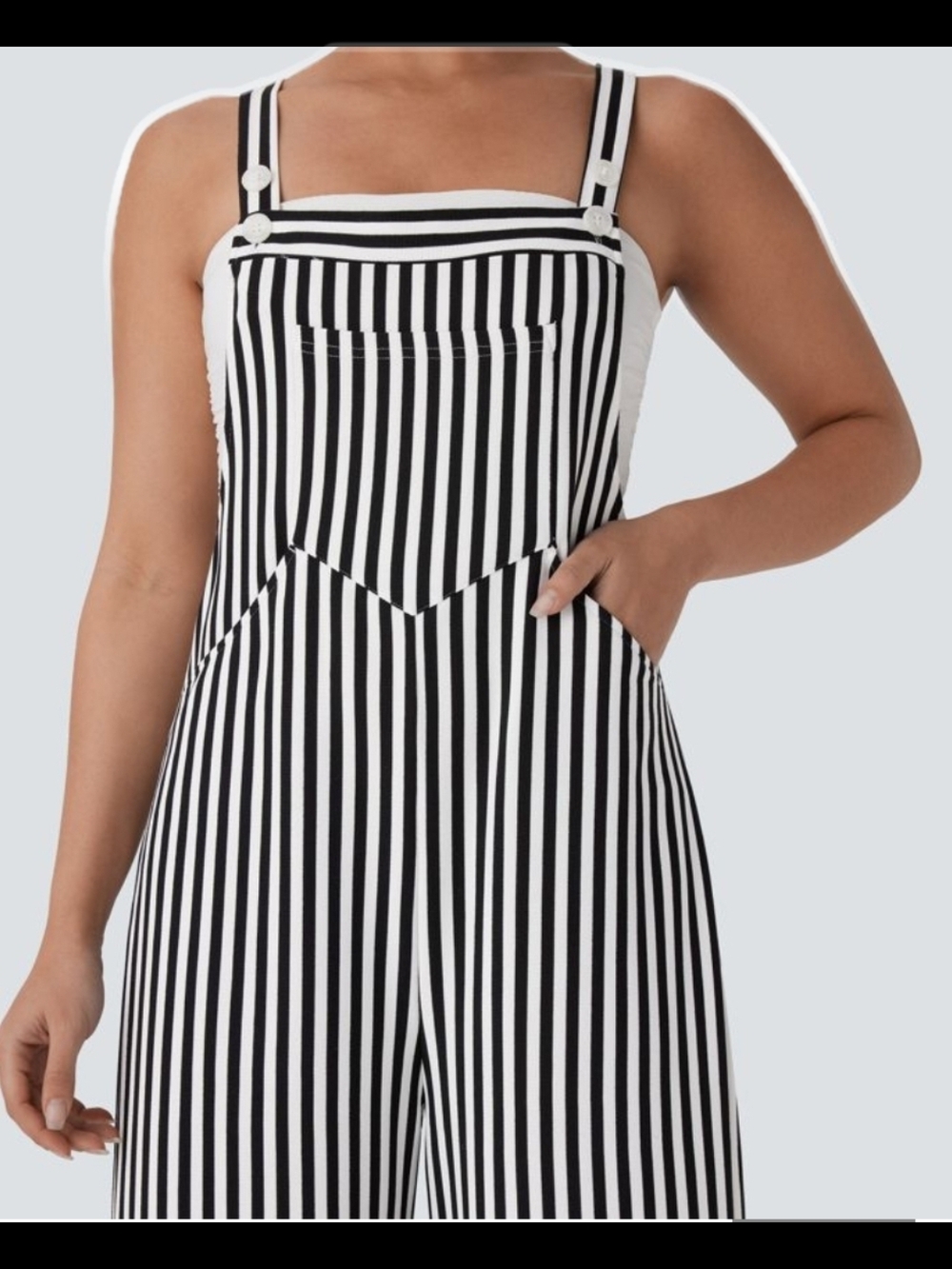 Halara Striped Black & White Wide-Leg Jumpsuit